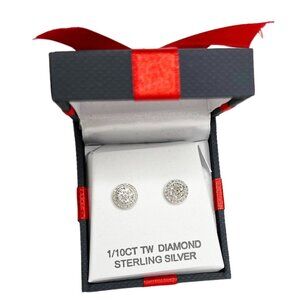 1/10th Ct Diamond Sterling Silver Halo Stud Earrings Brand New In Box
